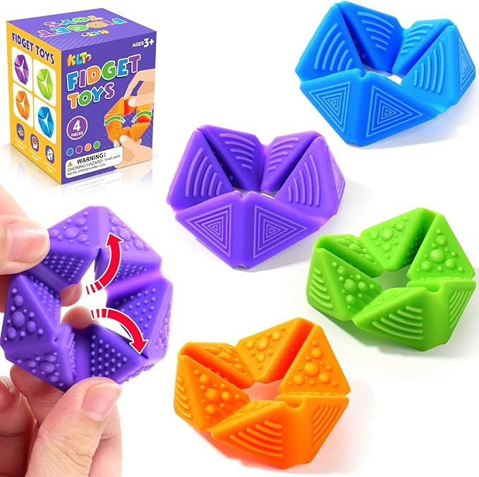 KLT Fidget Sensory Toys for Kids: Quiet Silicone Sensory Flip Cube with Textures - Calming Toys for Autism Kids Anxiety Relief - ADHD Fidget Toys for Classroom Focus