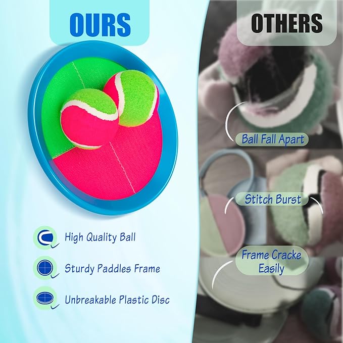 PlayZap Toss and Catch Ball Set Ultra Sturdy ABS - Family Games Christmas Stocking Stuffers Gift for Toddlers Kids Teens Boys Girls 3-5 5-8 8-13+ Yrs - Baseball Toys for Beach Pool Yard Outdoor 4 Pack