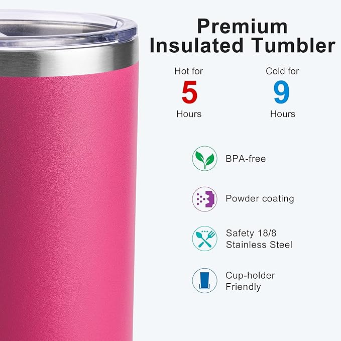 koodee 12 oz Tumbler with Lid and Straw-Stainless Steel Double Wall Vacuum Insulated Tumbler Travel Coffee Cup for Women (Rose Red)