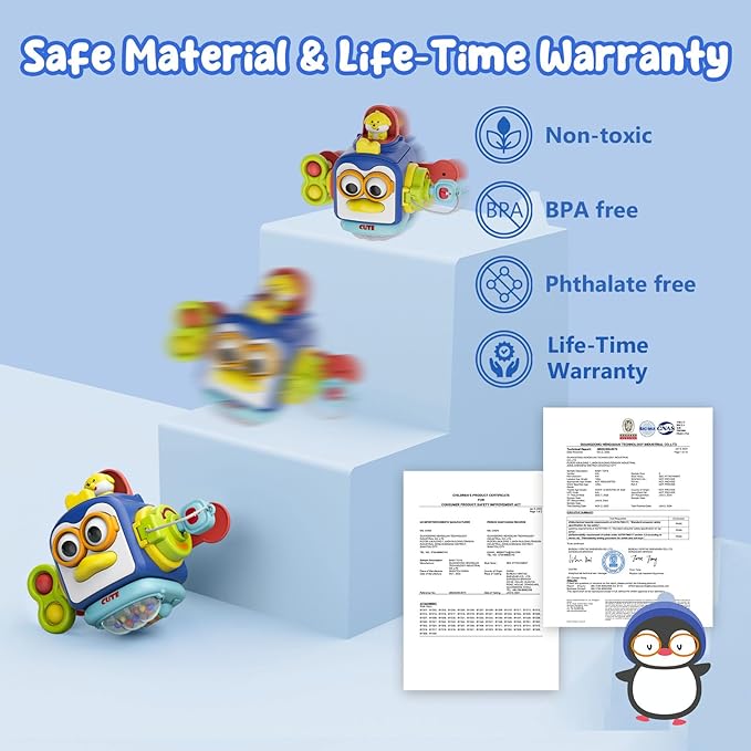 Montessori Toys for 1 Year Old,Sensory Toys for Toddlers 1-3,Baby Travel Activities Busy Board Cube,Fine Motor Skills Educational Toys,Birthday Gift for Kids Aged 6, 9, 10, 12, 18 Months