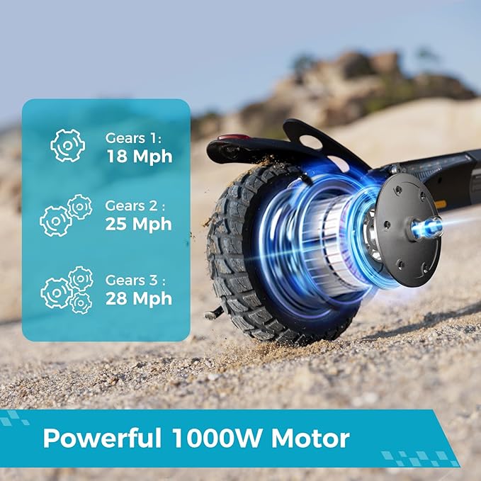 Electric Scooter for Adults, 28 MPH Top Speed & 28 Mile Range, 1000W Powerful Motor, 10" Off-Road Tires, Dual Suspension & Ambient Light & Turn Signals, Foldable Adjustable Handlebar Commuting Scooter