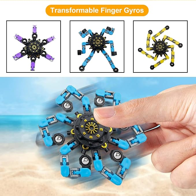 9PC Transformable Fidget Spinner for Kids,Deformable Chain DIY Robot Spinner Sensory Toy, Stress Relief Fingertip Gyros Fidget Toys Birthday Party Favors for Kids Gifts