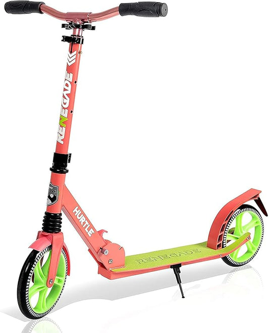 Hurtle Renegade Kick Scooter for Kids, Teenagers & Adults - 2-Wheel Folding Scooter with Adjustable T-Bar Handlebar - Alloy Anti-Slip Deck