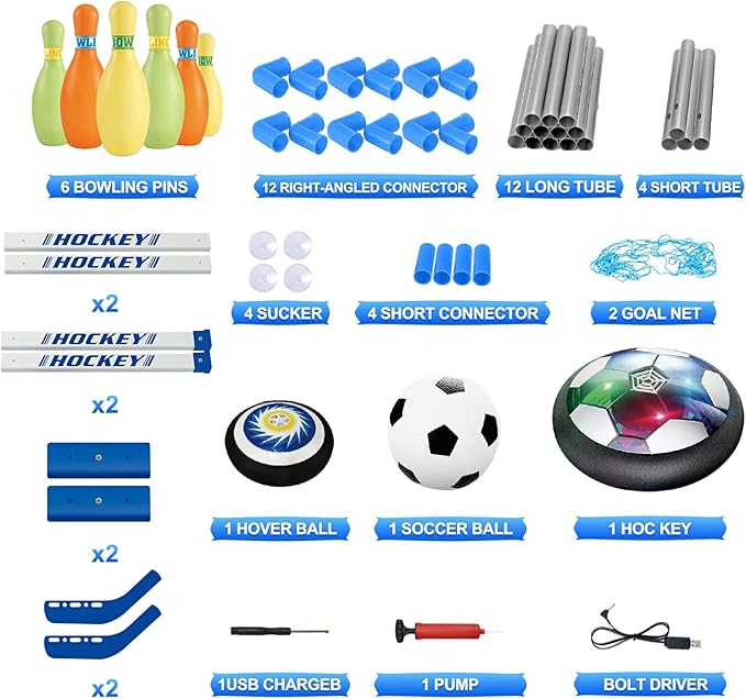 HopeRock 3-in-1 Hover Soccer Ball Hockey Bowling Set, Indoor and Outdoor Toys for Kids Ages 3-12, Outside Toys with LED Lights, Christmas Birthday Gifts for 3 4 5 6 7 8 9+ Year Old Boys Girls