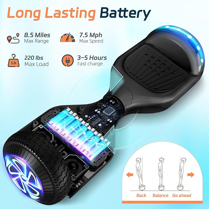 Scooter with Bluetooth Corlorful LED Lights, 6.5" Wheels, Dual 300W Motor Scooter for Kids Girls Boys Adults, All Ages