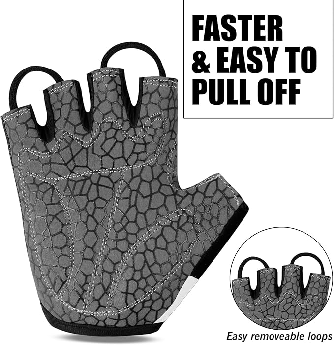 Cycling Gloves Half Finger Unisex Padded Grips Palm Bicycle Summer MTB Bike Gloves for Men Women Non-Slip Fingerless Short Mountain Bike Sports Hiking Climbing Gym