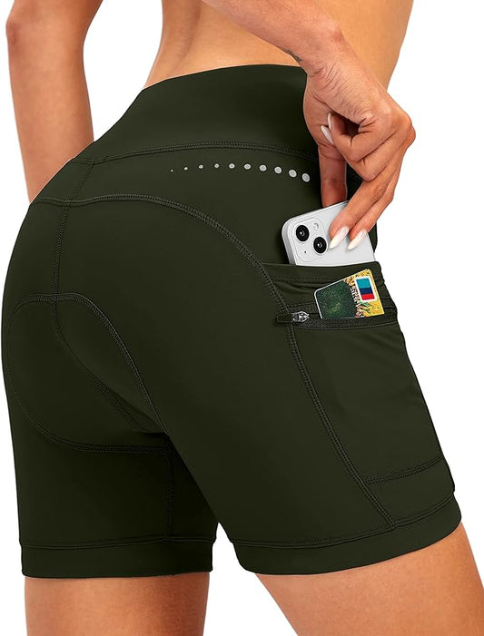 Women's 4D Padded Bike Shorts 5"/7" Riding Underwear Cycling Bicycle Road Biking Cycle Shorts for Women Zipper Pockets