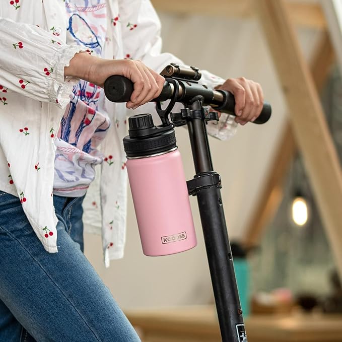 koodee Water Bottle for School-12 oz Stainless Steel Vacuum Insulated Wide Mouth Flask with Leakproof Spout Lid (Pink)