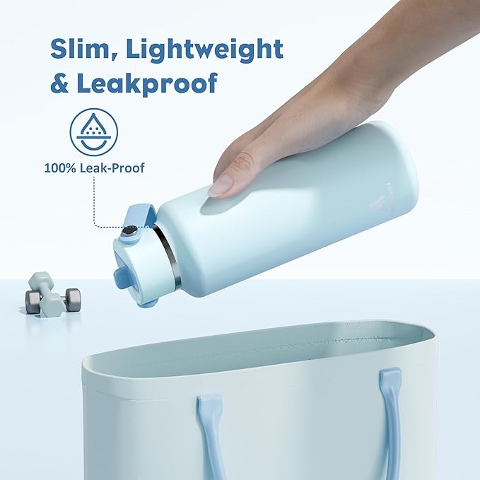 POWCAN 18 oz Insulated Water Bottle: Leakproof, Keep Cold 24H, BPA-Free, Top Handle, Stainless Steel Water Bottle with Straw for Travel, School, Outdoors, Camping, Sport, Gift for Kids (Sea Breeze)