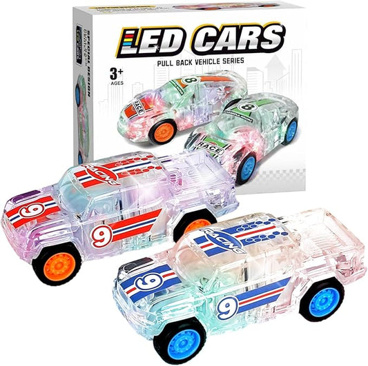 LED Light Up Pull Back Car Toys, Push and Go Trucks 2 Pack，Suitable for Toddlers 3 4 5 6 7 8 Year Old Kids for Boys and Girls Birthday Party Gift