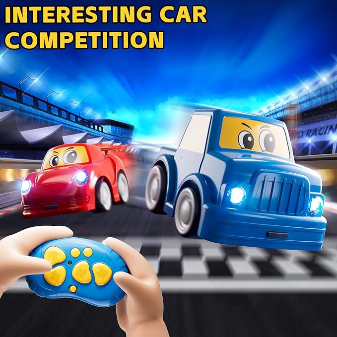 Remote Control Car for Toddlers 1-3 2-4 3-5, 2 Pack Cartoon 2.4 GHz RC Cars for Kids, Electric Hobby RC Car Toys, Christmas Birthday Gifts Toys for Kids Boys Girls 2 3 4 5 6 Years Old
