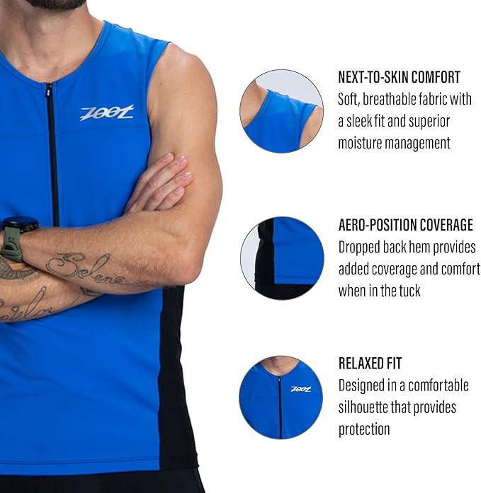 Zoot Men’s Core Tri Tank, Performance Triathlon Race Tank Top, UPF 50+ Fabric, Rear Pockets, Mesh Panels, & Cam Lock Zipper