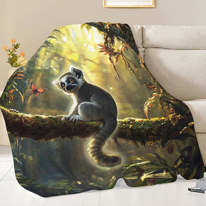 Lemur Blanket Lemurs Lovers Gifts Cozy Plush Rainforest Animal Throw Blankets Fuzzy Flannel Fleece for Girls Boys Women Men 50"X40"