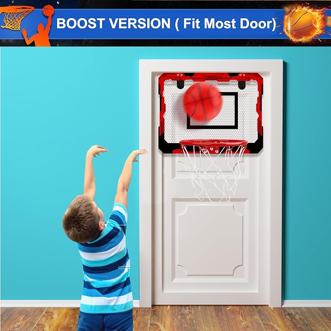 Indoor Mini Basketball Hoop Set, Upgrade Wall Mount Basketball Hoop for Wall Yard Outdoor, Over Door Room Hoops Game with 4 Balls Shatter Resistant Backboard -Complete Accessories Included