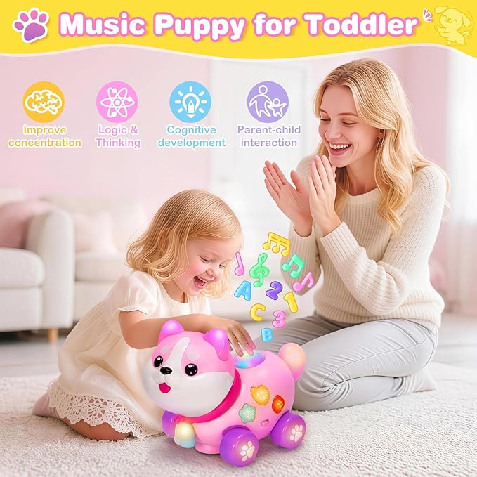 Toys for 1 Year Old Girl Gifts, Baby Toys 6-12-18 Months, Bilingual Educational Learning Toddler Toys, Puppy with Music & Lights, 1st Christmas Birthday Gift for Boys Girls, First Present for Infant