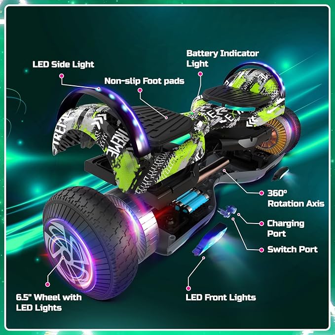Scooter with Seat Attachment for Kids Adults, 6.5'' 8.5''Balancing Scooter with Bluetooth Speakers & Colorful LED Light with Kart