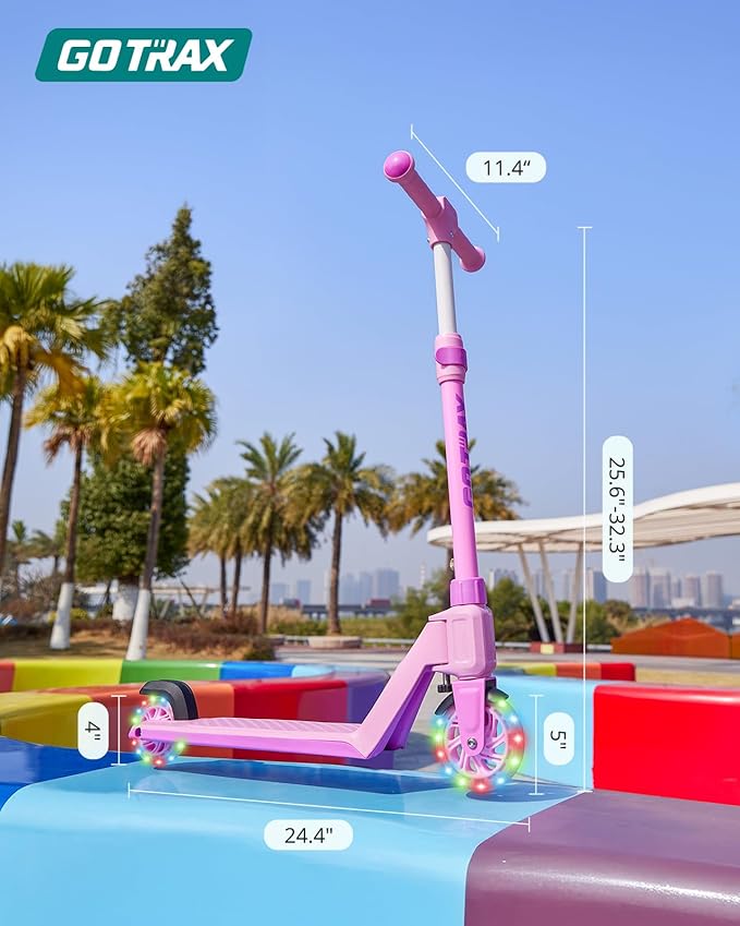 Gotrax K03 Kick Scooter for Kids, 5" LED RGB Lighted Wheels, 4.6 Lbs Lightweight and One-Click Detachable Design, Height Adjustable Handlebars, Anti-Slip Deck and Max Load 110 Lbs for Boy&Girl Age 3+