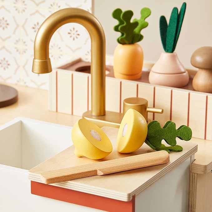 Tiny Land Play Kitchen, Kids Kitchen Playset, Toddler Kitchen with Cutting Food Set, Wooden Kitchen Sets for Kids, Best Gift for Girls and Boys