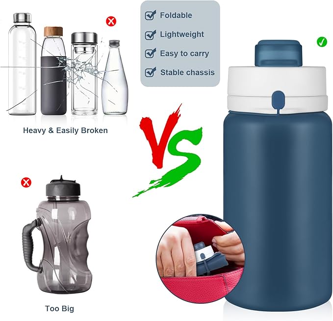 PLTCAT Collapsible Foldable BPA Free Reusable Lightweight Leak-Proof Travel Silicone Water Bottle for Travel, Gym, Hiking, Office, Camping