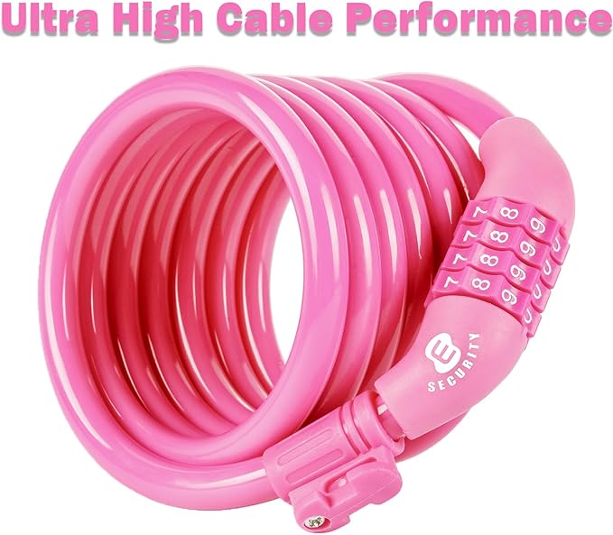 Etronic Bike Lock M6, Cable Lock 6 Feet Long Coiled Security Resettable Combo Combination Lock Bicycle Lock with Mounting Bracket