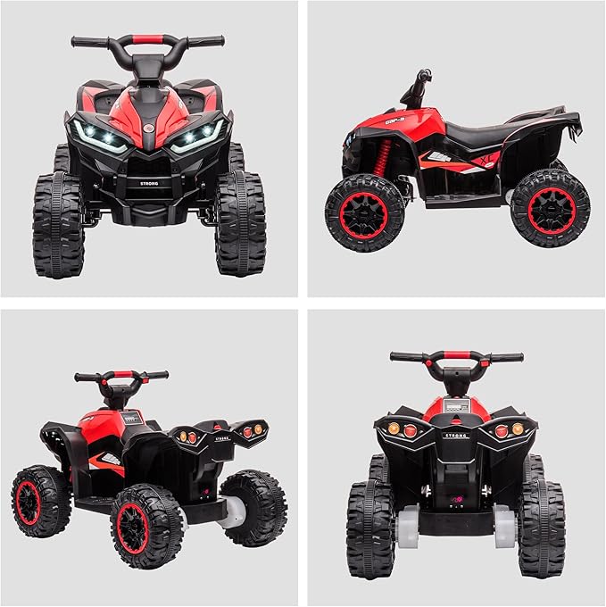 Aosom 12V Kids ATV Quad Car with Forward & Backward Function, Four Wheeler for Kids with Wear-Resistant Wheels, Music, Electric Ride-on ATV for Toddlers Ages 3+ Years Old, Red