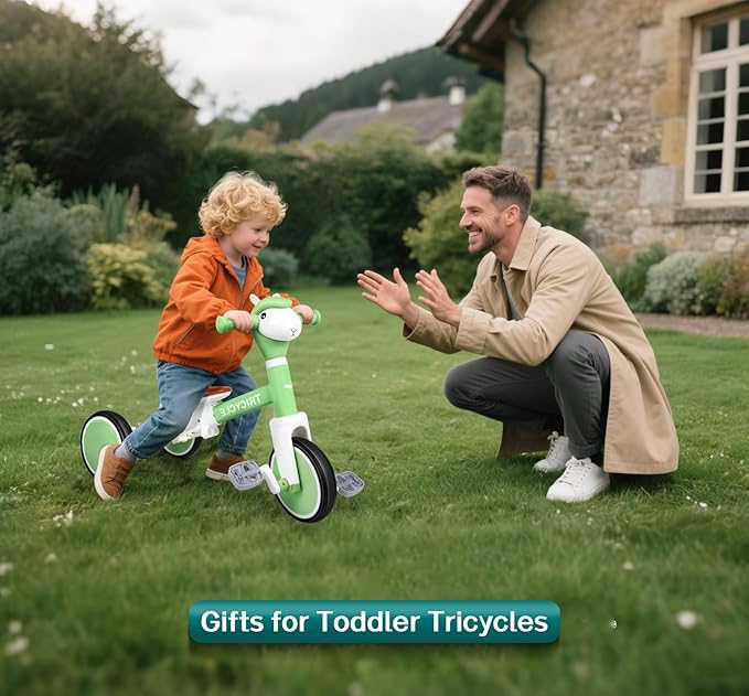 Tricycle for Toddlers 1-3 Year Olds, 5 in 1 Toddler Balance Bike 2-4 Years Old Boys Girls, Push Trike Toys with Adjustable Handle, Birthday Gifts for 2 3 4 5 Year Old Kids Bike (Green)