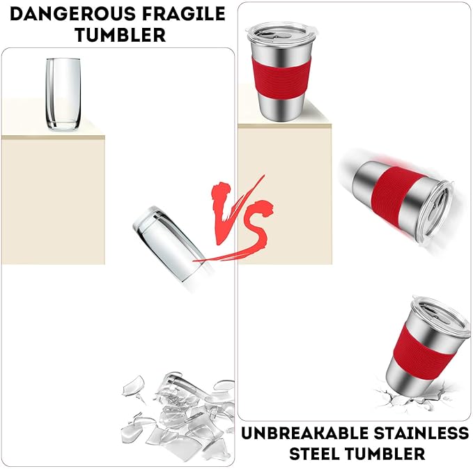 Yummy Sam Stainless Steel Cups with Straws and Lids,12oz Spill-proof Kids Tumblers Dishwasher Safe, Unbreakable Metal Toddler Cups with Heat-insulated Sleeves for Cold Drinks, 5 Pack