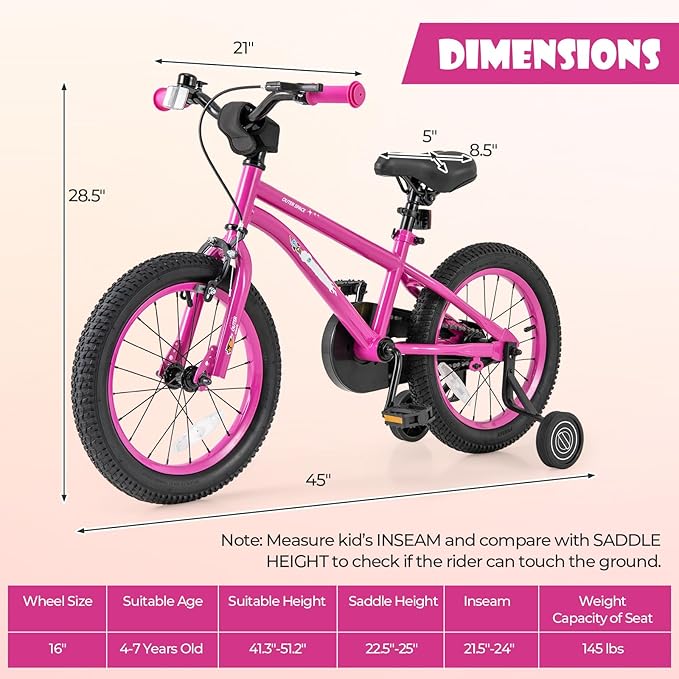 BABY JOY Outer Space Kids Bike, 14 16 18 Inch Sport Bicycle for 3-8 Years Old w/Adjustable Saddle, Training Wheels, Widened Tyre, Handbrake & Coaster Brake, 95% Pre-Assembled Girls Boys Bike