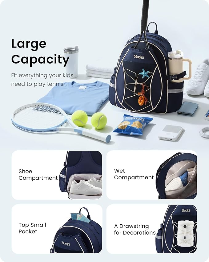 Sucipi Tennis Bag for Kids, Professional Youth Tennis Bag Backpack, Tennis Racket Bags for Women, Tennis Gifts for Boys Girls