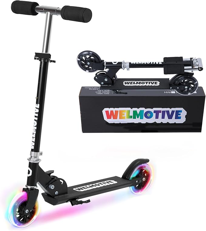 Kick Scooter for 3+Years Old Boys & Girls Lightweight, Foldable, Aluminum Frame, and Adjustable Handlebars, Rear Brake, and Flashing Light up Wheels