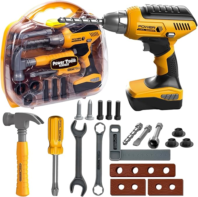 Pretend Play Kids Construction Kits, Kids Tool Set with Electronic Toy Drill & Tool Box, Toy Tools Christmas Birthday Gift for 3 4 5 6 7 8 Year Old Boys & Girls