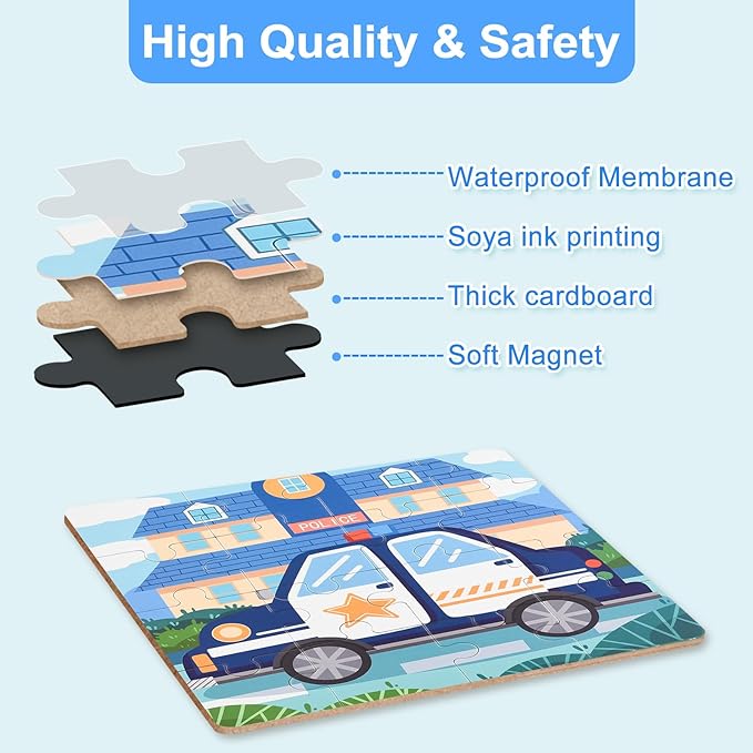 ASTARON Magnetic Puzzles for Toddlers, 12-16-20 Pieces Vehicle Learning Magnet Puzzles for Road Trip, Educational Travel Toys Car Plane Activities for Kids, Kids Birthday Gifts