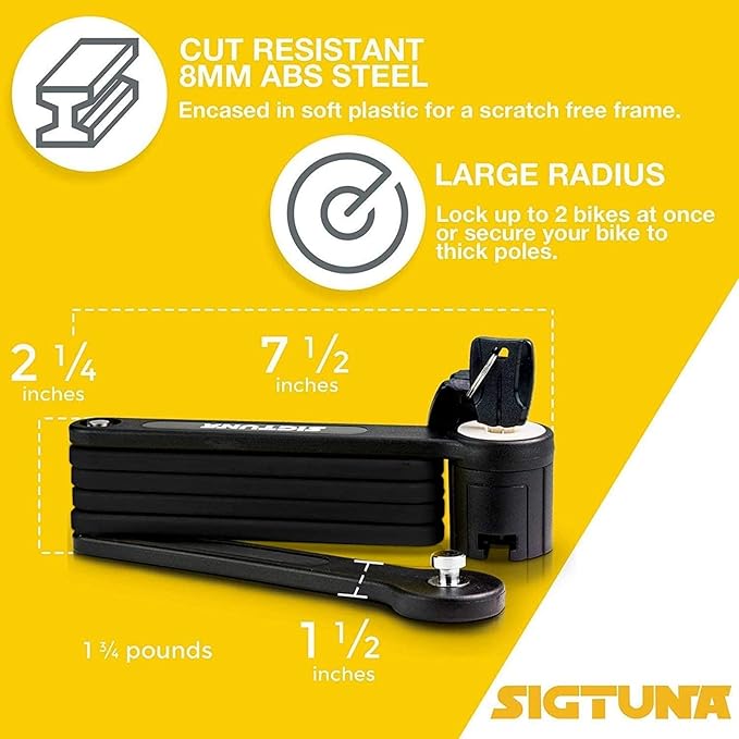 SIGTUNA Folding Bike Lock - Hardened Steel 8mm Fold-Up Heavy Duty Bike Lock with Easy Mounting, Secure Lock and Anti-Scratch Coating - Easily Keep Bike Secure and Paintwork Undamaged - Bicycle Lock