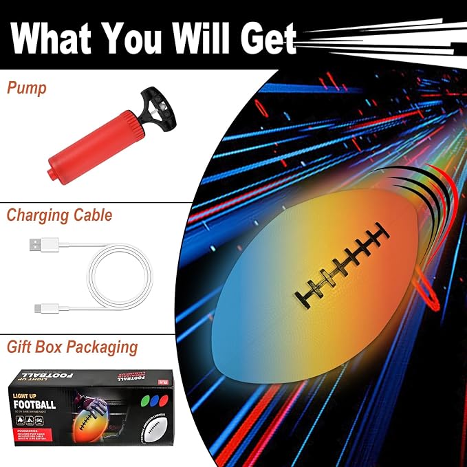 Rechargeable Glow in The Dark Football for Kids 8-12 with Pump, 4 Modes Light Up Footballs for Kids 8-12, Night Led Youth Kid Junior Beach Football, Birthday Footballs Stuff Gifts Toys