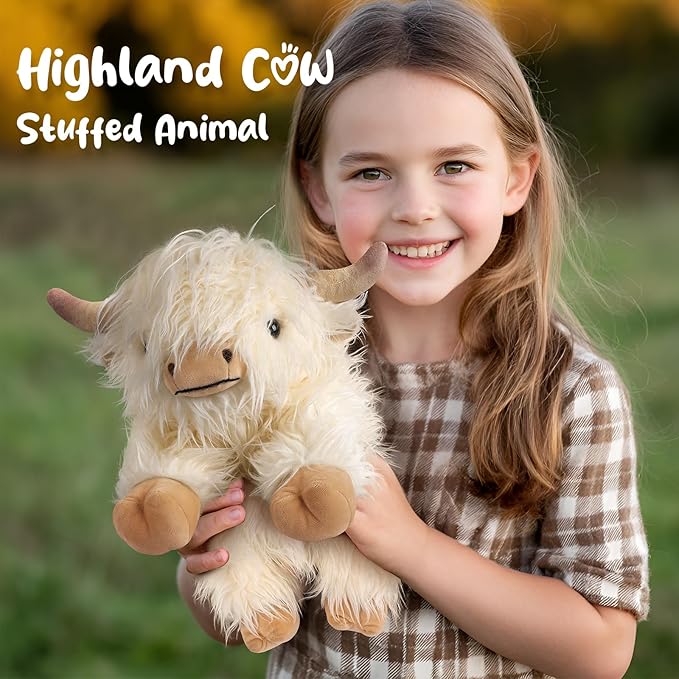 Highland Cow Stuffed Animals, Microwavable Stuffed Animal Adorable Fluffy Highland Cow Plush for Warmth Comfort, Heatable Coolable Lavender Scent Toy, Cute Soft Plushies Gift for Kid Boy Girl & Adult