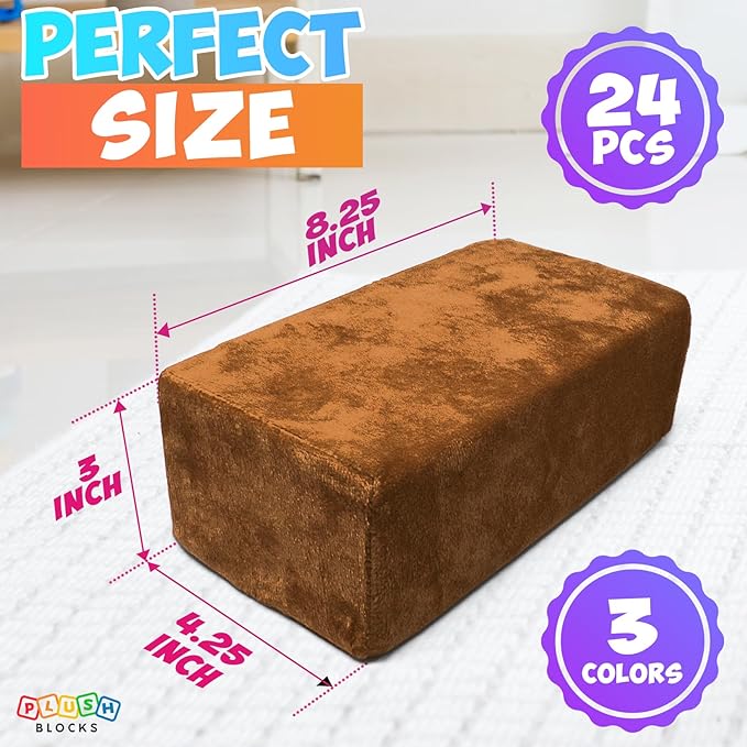 The Original Premium Plush Building Block for Kids - Certified Safe Foam Blocks in Luxuriously Soft Fabric Covers - Set of 24 (Earth)
