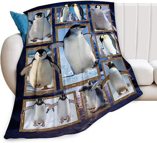 Penguin Blanket Fleece Soft Warm Plush Penguins Throw Blanket Lightweight Plush Fuzzy Cozy Cute Penguin Blankets for Lover Kids Adult Suitable for Couch Sofa Bed 80"X60"