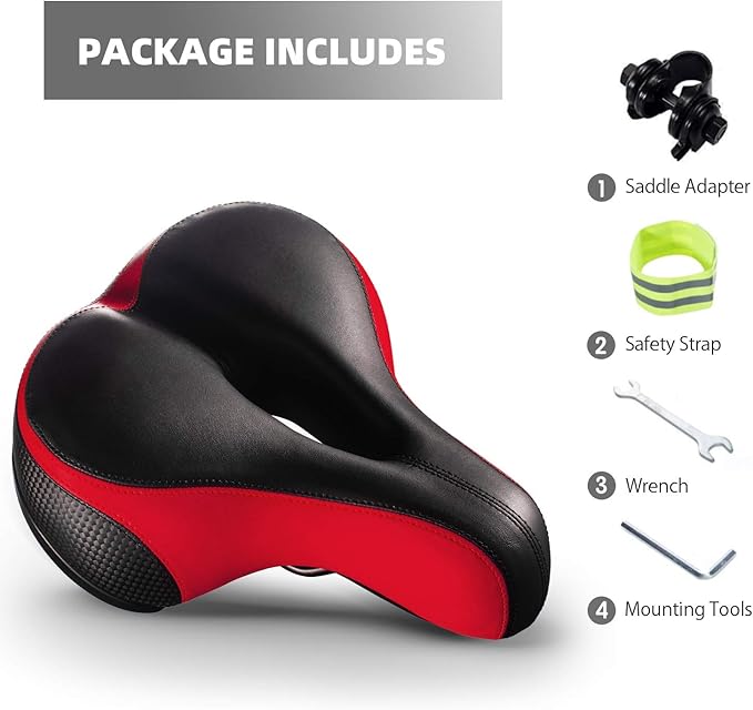 Bike Seat, Most Comfortable Bicycle Seat Dual Shock Absorbing Memory Foam Waterproof Bicycle Saddle Bike Seat Replacement with Refective Tape