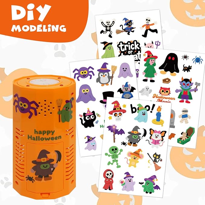 Halloween Bubble Machine, Automatic Fireworks Bubble Blower with Spooky Sound & Dazzling Lights, Portable Bubble Maker Toys with DIY Stickers for Kids Halloween Party Fun (Halloween)