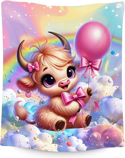 Girls Blankets - Highland Cow Blanket Gifts - 60x80 Inches Cozy Soft Flannel Throw for Couch, Office Bed