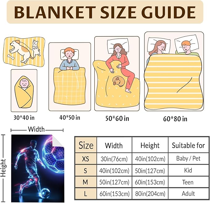 Soccer Blanket, Gifts for Boys, 40 x 30 Inches Kids Blankets for Children, Cozy Flannel Throws, Gift for Soccer Lovers, Kids, Teammates, Soft Throw for Bed Decor, Couch Chair