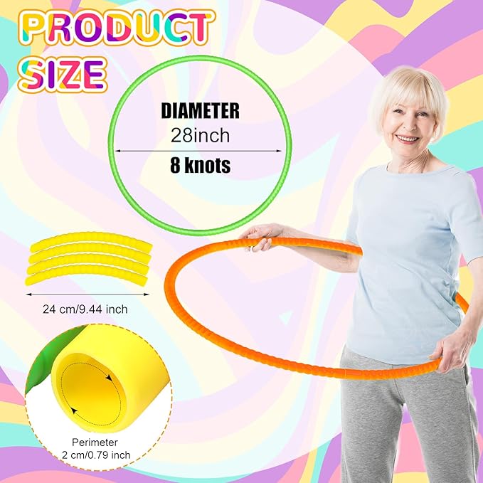 Sratte 12 Pcs Toy Hoop for Kid Detachable Adjustable Toy Hoop Colored Exercise Ring Plastic Circle for Kid Teen Gymnastics Equipment Require Self Assembly(28 Inch,Warm Colors)