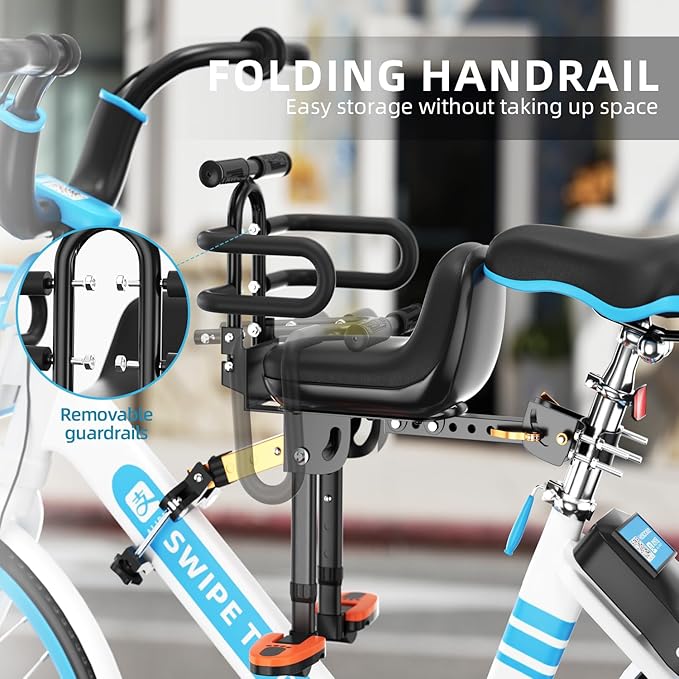 Child Bike Seat, Kids Bike Seat with Guardrail, High Seat Cushion Backrest Mountain Bike Child Bike Seat, Bicycle Child Safety Seat for Children from 1 to 3 Years Old