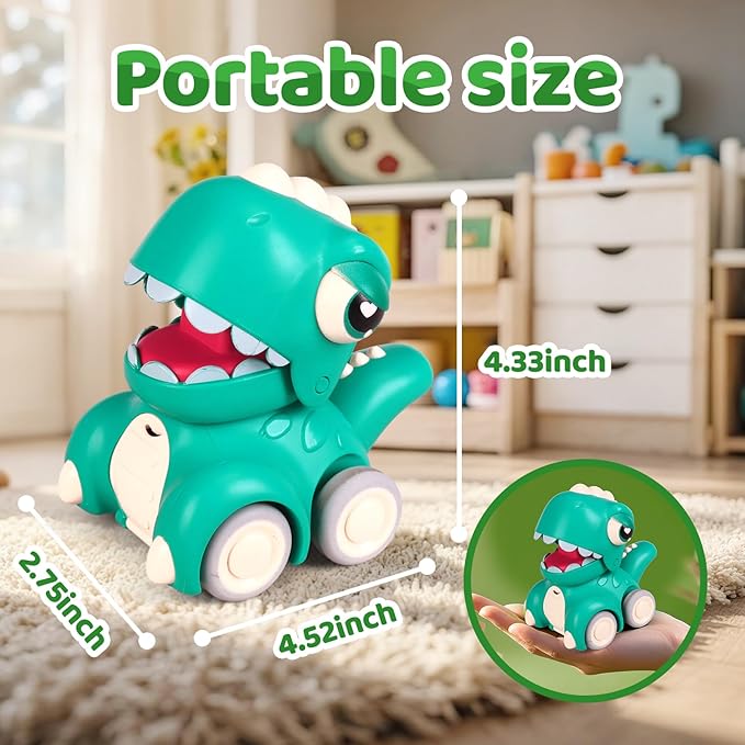 4-Pack Dinosaur Car Toys, Suitable For Toddlers Aged 1-3, Dinosaur Racers, Press And Go Dino Cars, Perfect For Babies 6-9-12-18 Months, Toys For 1-2 Year Old Boys, Birthday Gift For 1 Year Old Boy