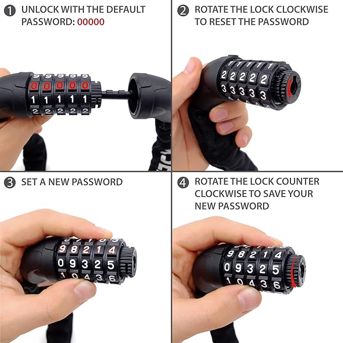 KRASER KR610 Bike Chain Lock, Extra Safety with 5 Digit Code, Thicker and More Durable ø8mm/0.31in Steel Links with Nylon Cover, Anti Theft for Bicycle, Scooter, Gates, Containers, 100cm/3.2ft Long