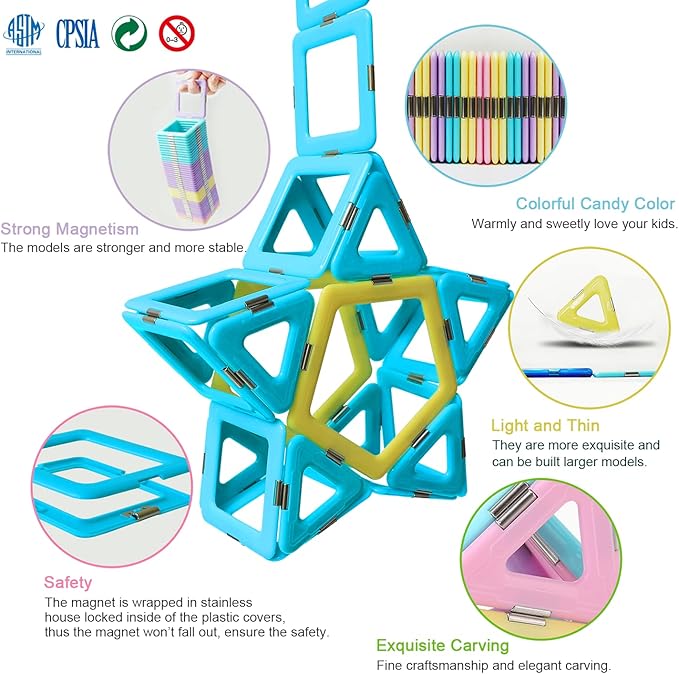 MAGBLOCK 102 Pieces Magnetic Tiles Toys for 3 4 5 Year Old Girls Boys, Castle Magnet Toy Building Block for Kids Toddlers, Magnetic Blocks Educational Montessori STEM Toys for Toddler Girls Gifts