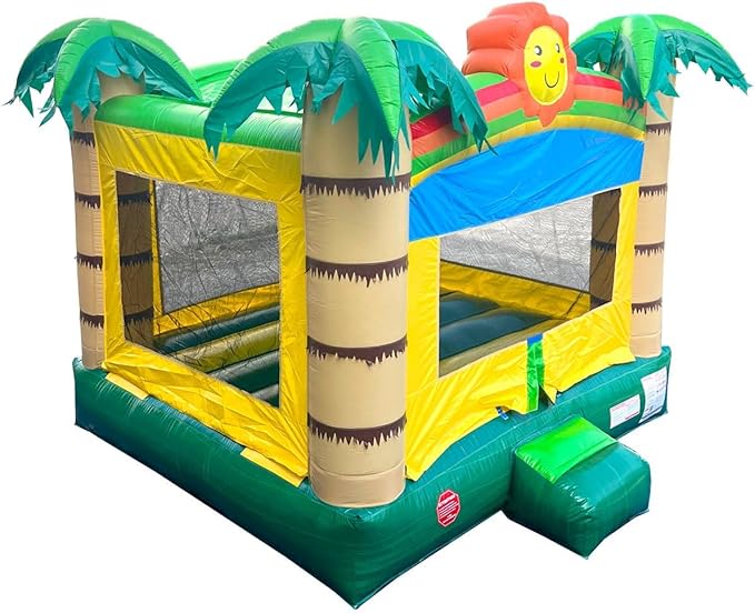 Crossover No-Print Tropical Smiley Face Inflatable Bounce House, Bouncy Jump Castle for Kids and Toddlers, Outdoor Birthday Party Jumping Bouncer, Commercial-Grade, Without Blower, 13 x 12 x 14.5 Ft