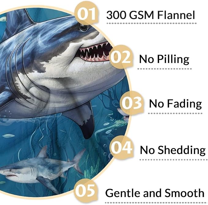 Shark Gifts - 40 x 50 Inches Cozy Fuzzy Shark Blanket for Boy, Girls - Blue Funny Throw Blanket Stuff for Couch, Sofa