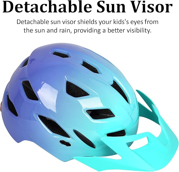 Kids Bike Helmet, Youth Toddler Boys Girls Helmets, 2 Size Adjustable for Ages 2-3-5-8-14 Years, Child Helmet with Visor and LED Light, Lightweight Multi-Sport Bicycle Scooter Cycling Helmets