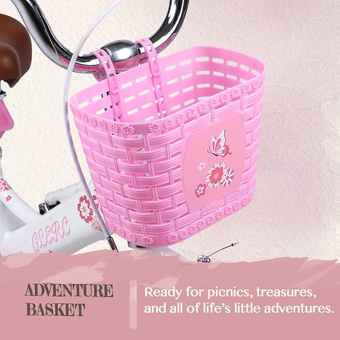 Glerc Sasha Girls Bike, 12-20 Inch Kids Bike for Children Ages 2-13 Years, Kids Bicycle with Doll-Seat & Basket & Training Wheels, Multiple Colors